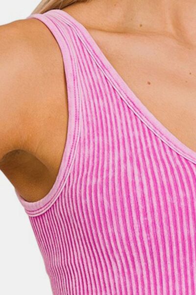 Zenana Washed Ribbed Cropped Tank - Brand Zenana