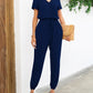 Short Sleeve V-Neck Jumpsuit with Pockets