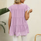 Full Size Swiss Dot Round Neck Tiered Blouse