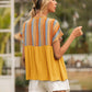 Striped Tie Neck Short Sleeve Blouse
