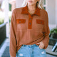 Half-Button Collared Long Sleeve Top