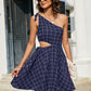Women's Grid One-Shoulder Tied Cutout Dress