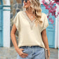Full Size V-Neck Cuffed Blouse