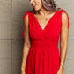 Red Drawstring V-Neck Sleeveless Dress