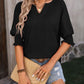 Heathered Notched Lantern Sleeve Blouse