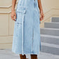 Slit Pocketed High Waist Denim Skirt