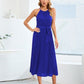 Pleated Spaghetti Strap Tie Waist Midi Dress