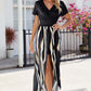 Smocked High-Low Printed Surplice Dress