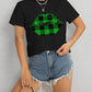 Plaid Lip Graphic Round Neck T-Shirt