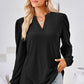 Ruched Notched Long Sleeve T-Shirt