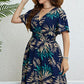 Plus Size Botanical Print Flutter Sleeve Smocked Waist Dress