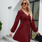 SO YOU Full Size Frill Trim V-Neck Long Sleeve Dress