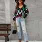 Checkered V-Neck Lantern Sleeve Sweater