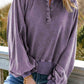 Full Size Quarter-Snap Collared Lantern Sleeve Sweatshirt
