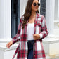 Penelope Plaid Belted Collared Neck Button Up Jacket