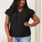 Double Take Black Full Size Eyelet Tie-Neck Flutter Sleeve Blouse