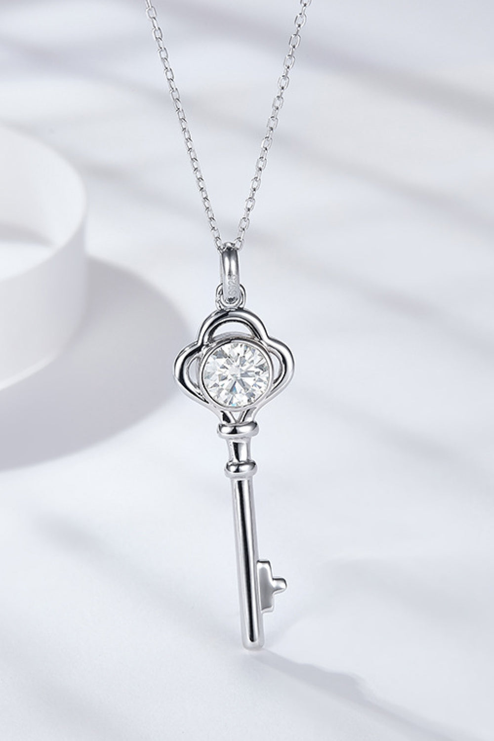 Women's 925 Sterling Silver 1 Carat Moissanite Key Pendant Necklace