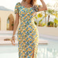Women's Floral Short Sleeve Split Hem Dress