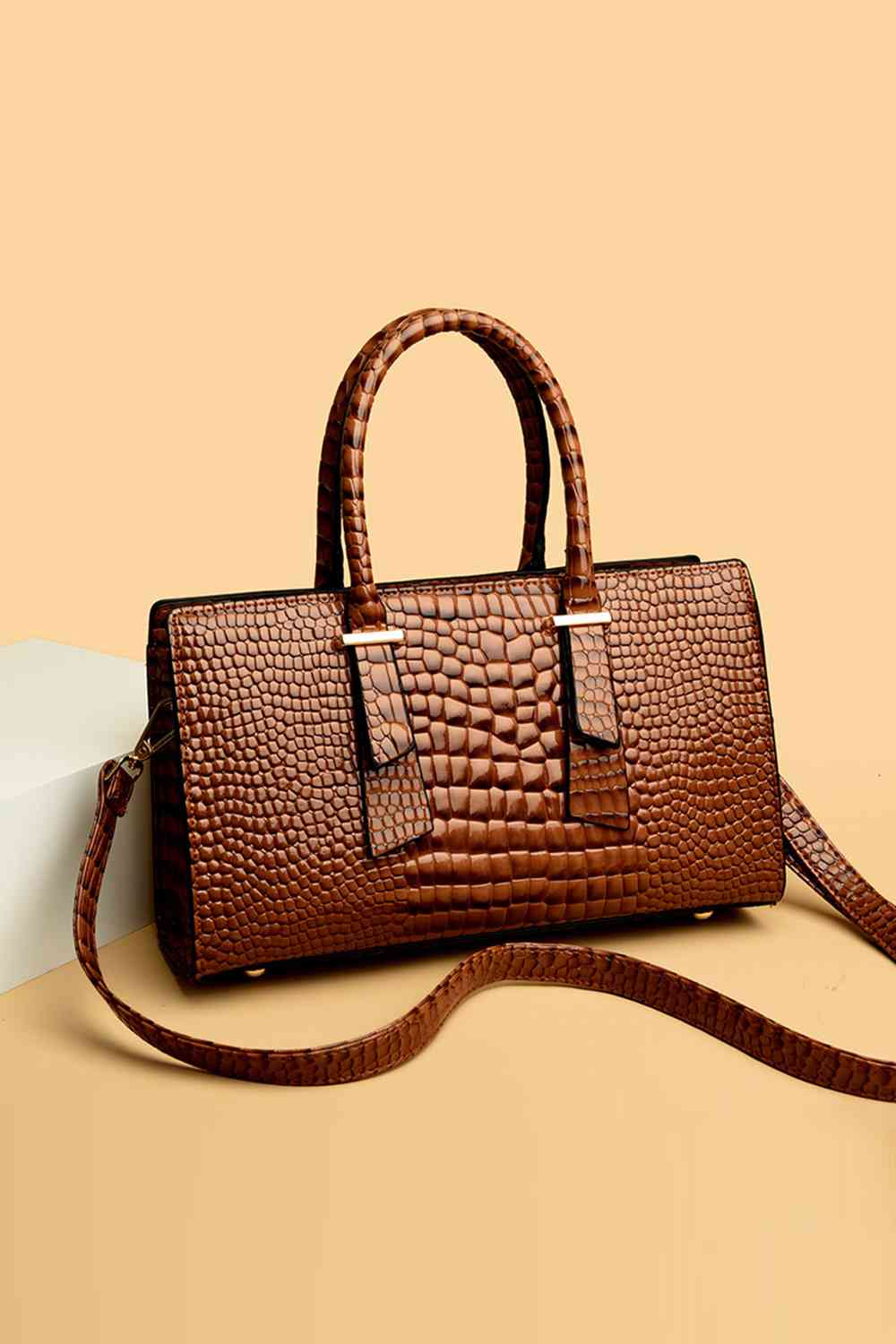 Burnt Umber Textured PU Leather Handbag