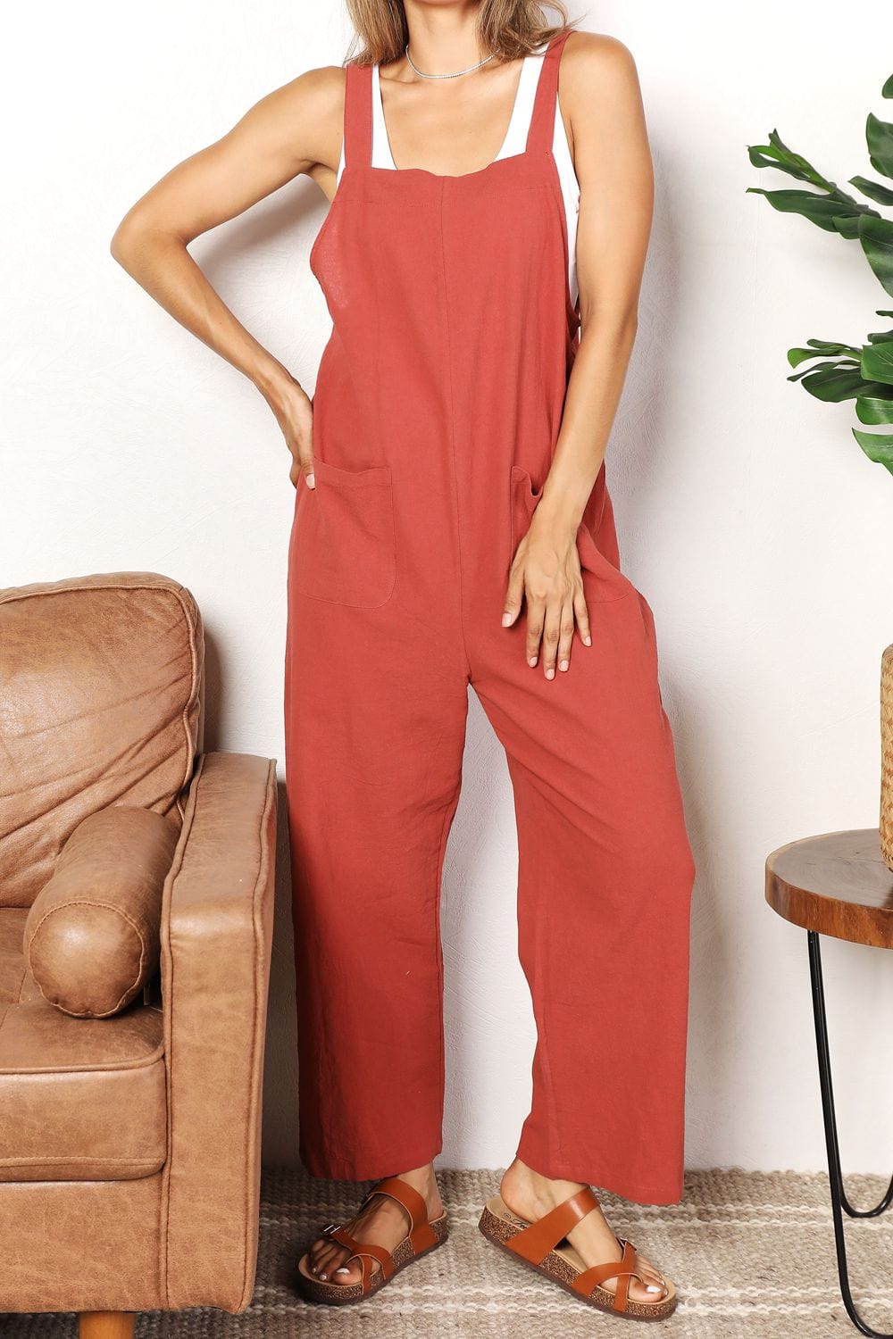 Double Take Wide Leg Overalls with Front Pockets *