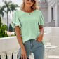 Full Size Eyelet Flutter Sleeve Round Neck Top