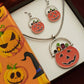 Halloween Pumpkin Themed Dangle Earrings and Necklace Set