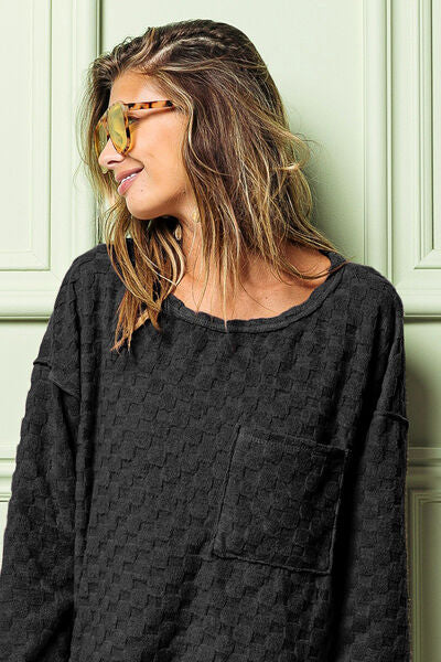 BiBi Checkered Round Neck Exposed Seam Top - Brand BiBi *