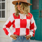 Checkered Round Neck Dropped Shoulder Sweater