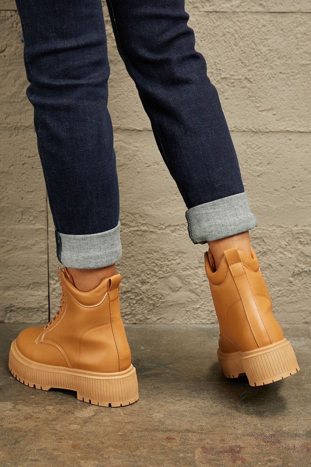 East Lion Corp Platform Caramel Combat Boots *