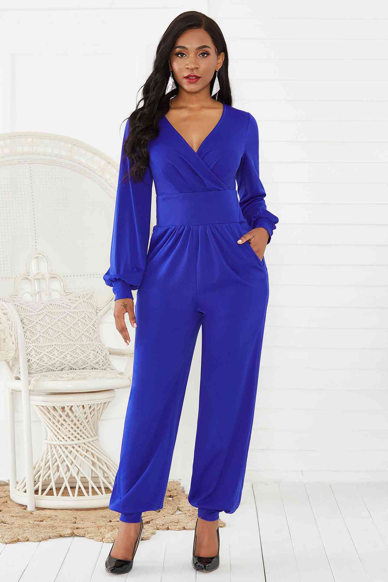 NatureJumpers Gathered Detail Surplice Lantern Sleeve Jumpsuit