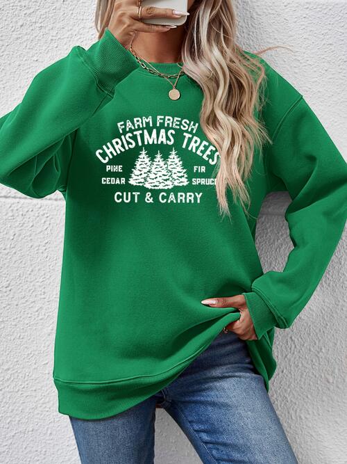 Christmas Themed Round Neck Graphic Long Sleeve Sweatshirt