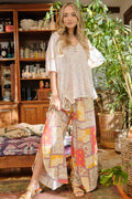And The Why Printed Smocking Waist Side Slit Wide Leg Pants *