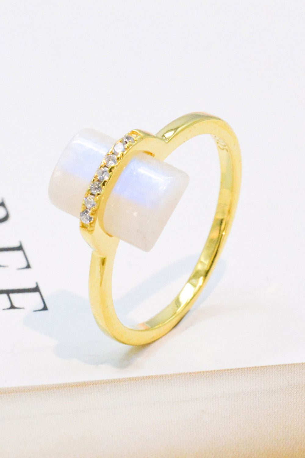 Women's Natural Moonstone Platinum-Plated Ring