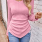 Textured Ruched V-Neck Long Sleeve T-Shirt