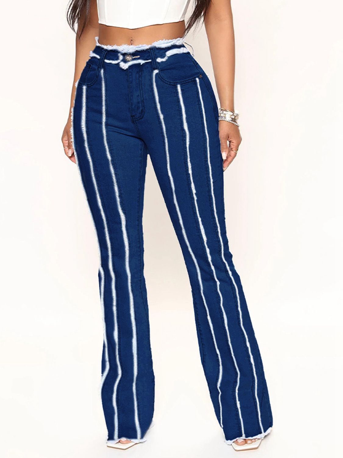 HeyGorgeous Striped Raw Hem Jeans