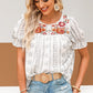 LAQUITETA Embroidered Round Neck Flounce Sleeve Blouse