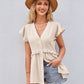 Full Size Buttoned V-Neck Ruffle Trim Top