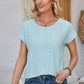 Eyelet Round Neck Rolled Short Sleeve T-Shirt