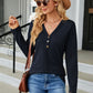 Full Size Cable-Knit Long Sleeve V-Neck T-Shirt