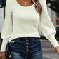 Ribbed Round Neck Lantern Sleeve Knit Top