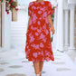 Floral Puff Sleeve Ruffle Hem Midi Dress
