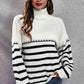 KnittedEmporium Striped Turtleneck Drop Shoulder Sweater