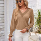 Smocked V-Neck Long Sleeve Blouse