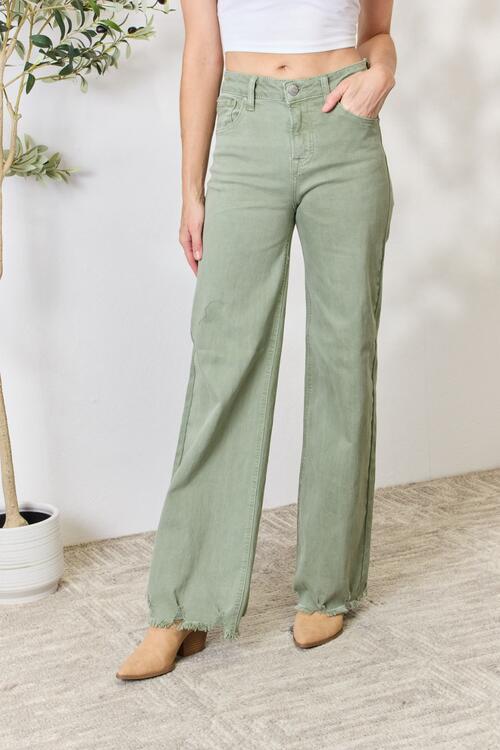 RISEN Full Size Raw Hem Wide-Leg Jeans *