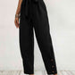 Exquisite Black Buttoned Tie-Waist Cropped Pants