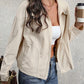 Zip Up Pocketed Collared Neck Dropped Shoulder Jacket
