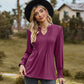 Full Size Notched Neck Flounce Sleeve Blouse