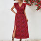 Aya Printed Surplice Neck Flutter Sleeve Slit Dress