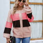 Color Block Button Up Lantern Sleeve Cardigan