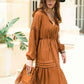 Amelia Tie Neck Long Sleeve Midi Tiered Dress